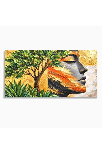 Luxcanva Tablou Canvas Portretul Naturii Aurii 140x70 cm pe Sasiu Lemn Portre...