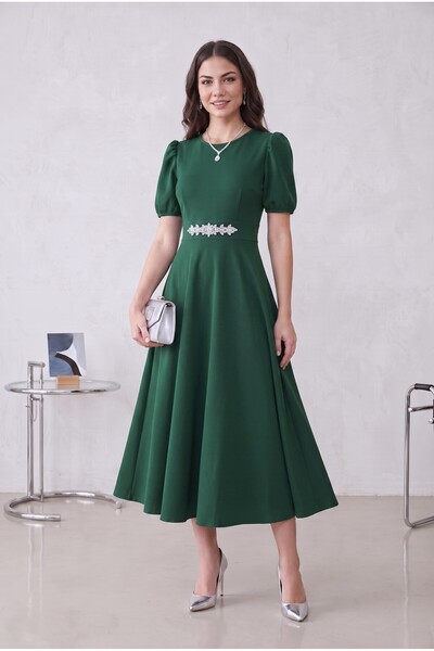 ALFUDO Moda Collection Βραδινό φόρεμα μίντι με μανίκια καρπούζι, φόρεμα αποφο...