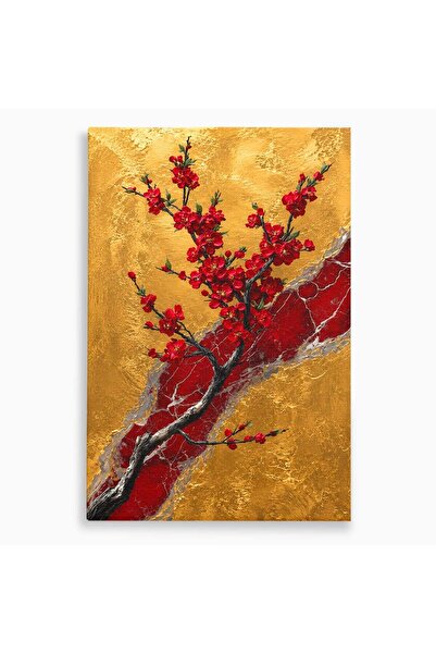 Luxcanva Tablou Canvas Sakura Pe Fundal Auriu 70x100 cm pe Sasiu Lemn Sakura ...