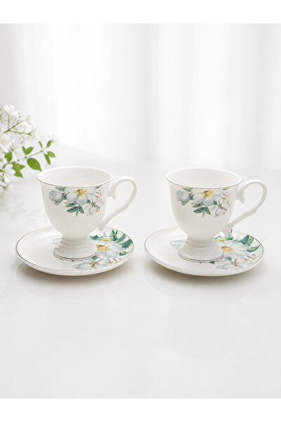 evinbizden Classic Pure Elegance 2 Person Coffee Cup Set Porcelain 4 Piece