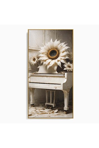 Luxcanva Tablou Canvas Pianul Cu Floarea Soarelui 70x140 cm cu Rama Auriu Pia...