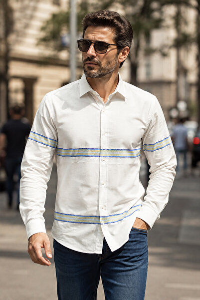 Beyome Ανδρικό πουκάμισο Slim Fit από 100% βαμβάκι, χωρίς τσέπες, με κουμπιά ...