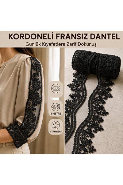 Mutkin Kordoneli Fransız Güpür Dantel Siyah 21 cm x 1 Metre | Elbise – Abiye ...