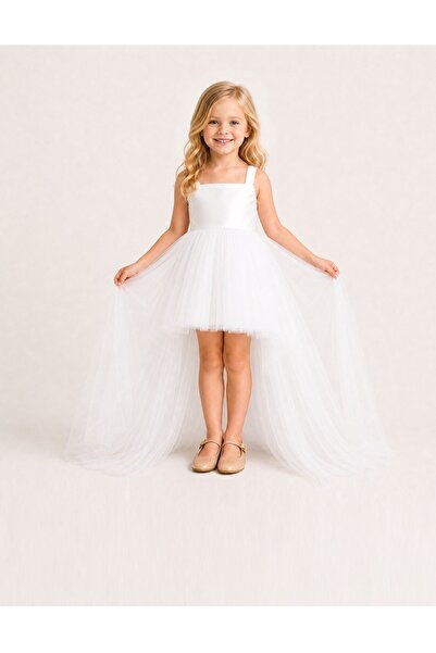 SUNEH Girl's Satin Front Short Back Long Evening Dress 1-5 Years Old