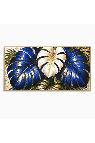 Luxcanva Tablou Canvas Frunze Tropicale Luxuriante 100x50 cm cu Rama Auriu Fr...