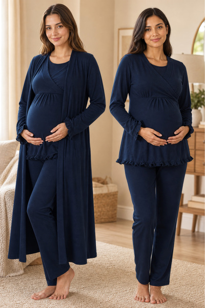 ByLohusa Maternity Pajama Set with Hidden Nursing Feature and Cotton Robe Eff...