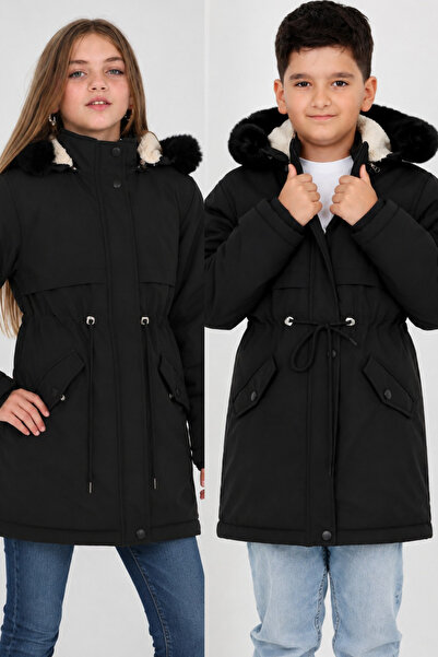 Asortix Kız/Erkek Çocuk Unisex Kışlık Su Geçirmez Mont Kapüşonlu Bel Büzgülü ...