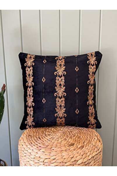 Decamor home Velvet Black Woven Fabric Throw Pillow Cover