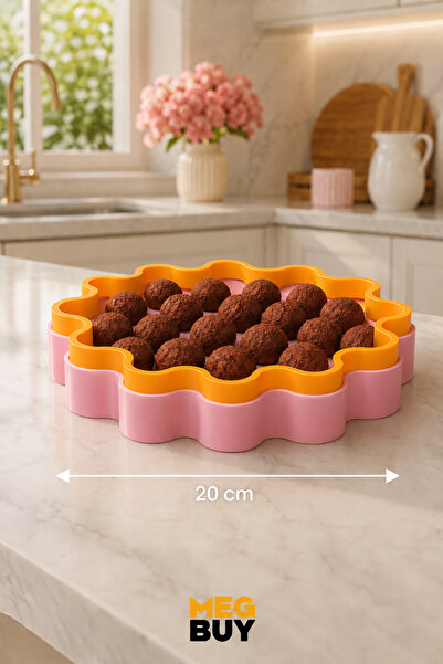 MEGBUY Çiçek Desenli Tatlı ve Çikolata Sunum Tepsisi 20 cm