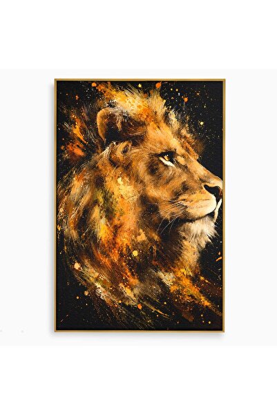Luxcanva Tablou Canvas Privirea Leului 70x100 cm cu Rama Auriu Leu Portret An...