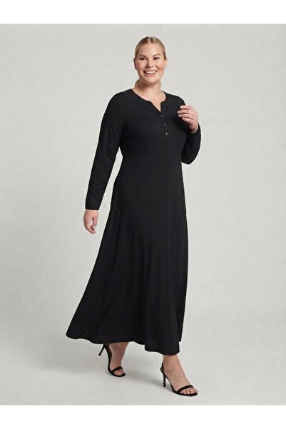 Sedef Moda Evi Plus Size Black Plain Hijab Mom Dress Xl-4Xl