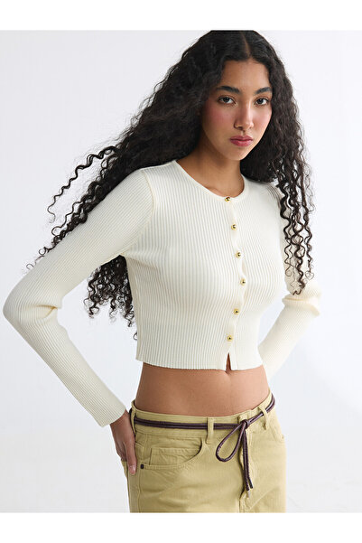 LC Waikiki Crew Neck Ribbed Women's Knitwear Cardigan
