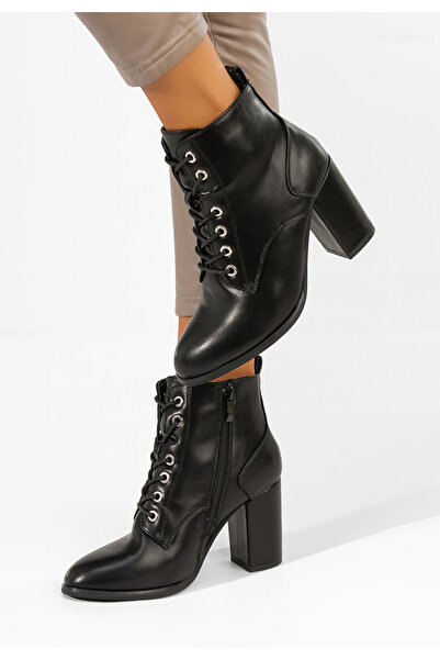 B T Shoes Μαύρα μποτάκια καστανιάς με χοντρό τακούνι