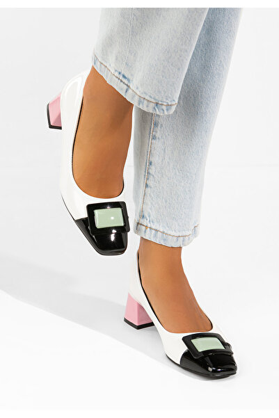 B T Shoes Αϊλίνεα λευκά λουστρίνινα ψηλοτάκουνα παπούτσια