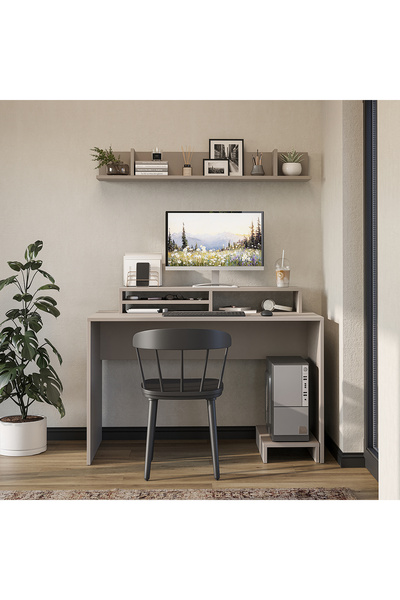 ROOMART Mode Raflı Çalışma Masası , Raflı Monitör Standlı Çalışma Ofis Masası , Bilgisayar Masası