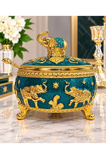 RAHSAN COLLECTİON Fil Figürlü Kapaklı Dekoratif Şekerlik ve Sunumluk – Koyu M...