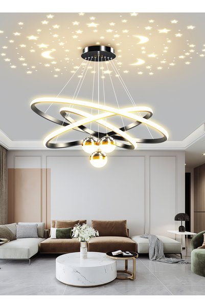 YESMAX 3 Rings LED Chandelier, Adjustable Height Pendant Lamp Ceiling Lighting Fixtures for Dining Room Bedroom Hallway