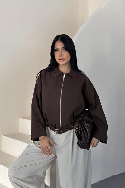 Jaglion Jachetă din piele ZR pentru femei, oversize, bomber, din piele intoar...