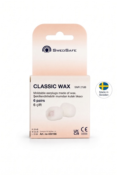 SwedSafe Classic Wax Kulak Tıkacı, 6 Çift, Mum Yapılı, Vücut Sıcaklığına Uyum...