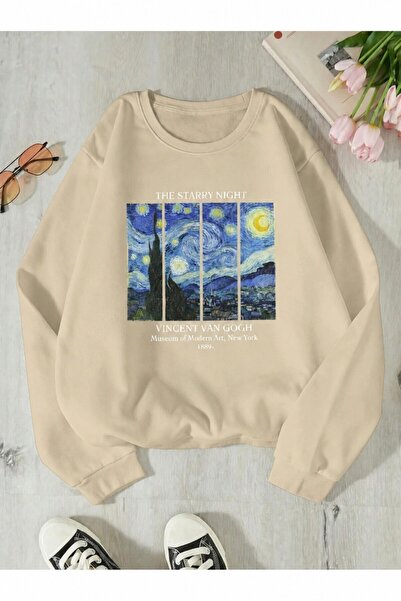Trend Sizde Unisex φούτερ με στάμπα Van Gogh Starry Night με λαιμόκοψη ποδηλάτου