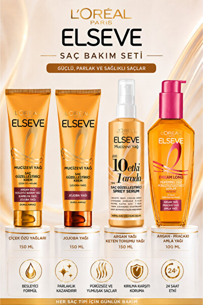 L'Oreal Paris Elseve 4’lü Saç Bakım Seti–Mucizevi Yağ Bakım Kremleri, 10 Etki...