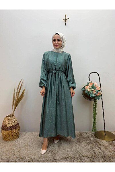 jooq Rochie lungă cu model și centură elastică în talie