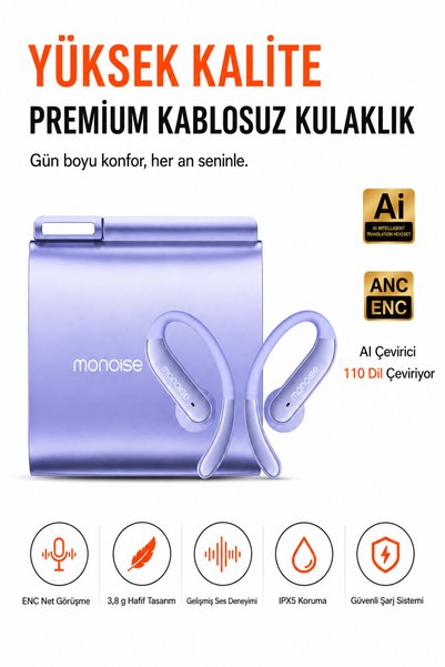 Ayers Monoise P-Q13 AI Çeviri Destekli Kablosuz Kulaklık, 110 Dil Çeviri, ANC...