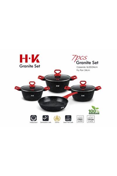 SAHABA 7 Die Piece Unique Cast Granite Cookware Set, Non-Stick Scratch Resist...