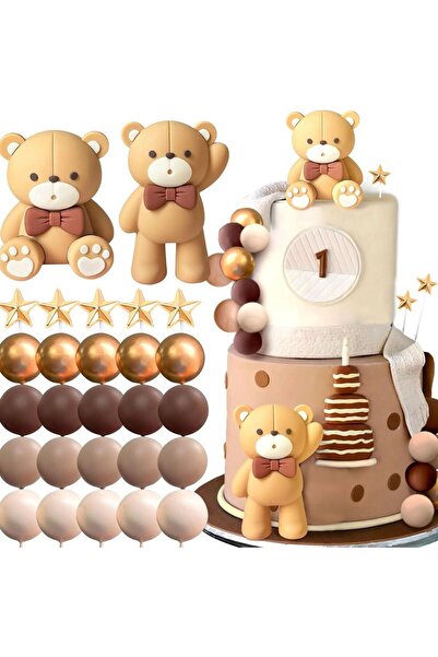 Choice brown Beige Brown Bear Cake Decoration Beige Brown Balls Cake Topper B...