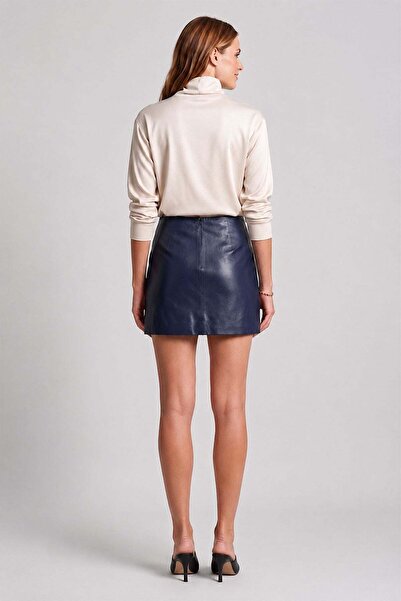 Deriderim Parlement Blue Genuine Leather High Waist Mini Skirt