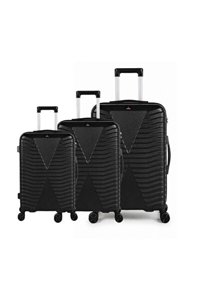 Ambest ABS 4-Wheel Hard Trolley Bag Set 017 – 3 Piece Black, 20/24/28 Inches