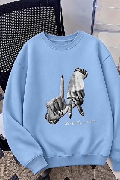 Oksit Hanorac unisex oversize cu imprimeu pe spate LA „Rock The World” cu dou...