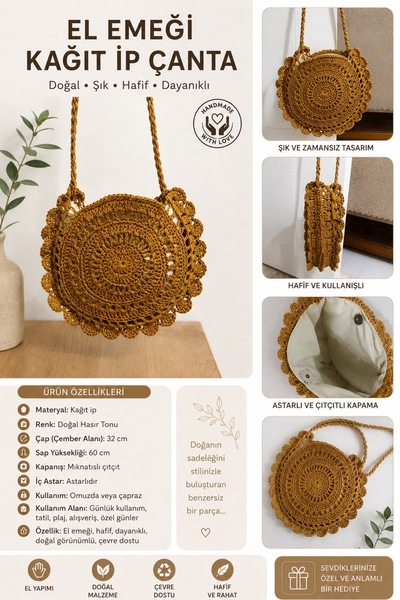 Atherz Handmade Paper String Knitted Bag – Stylish, Elegant, and Practical De...