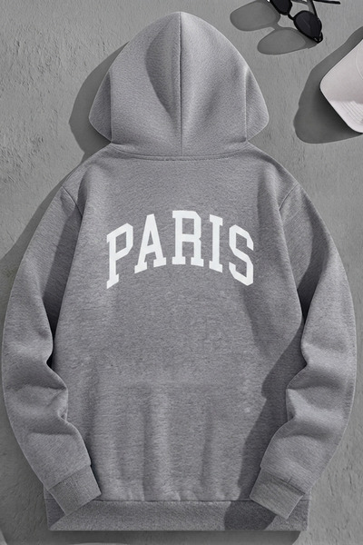 K KOZZ STYLE Unisex 3 Thread Cotton Gray Loose Fit Curved Paris Print Sweatsh...