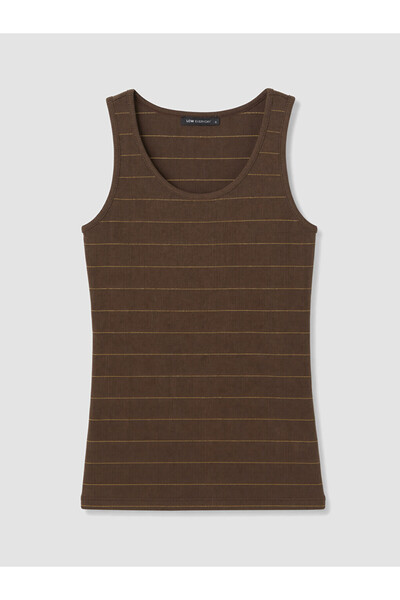 LC Waikiki Vizyon New Season Brown Crew Neck Striped Women's Undershirt