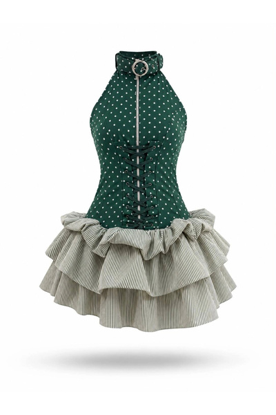 Eka Women's Green Special Design Flounce Mini Dress 5443