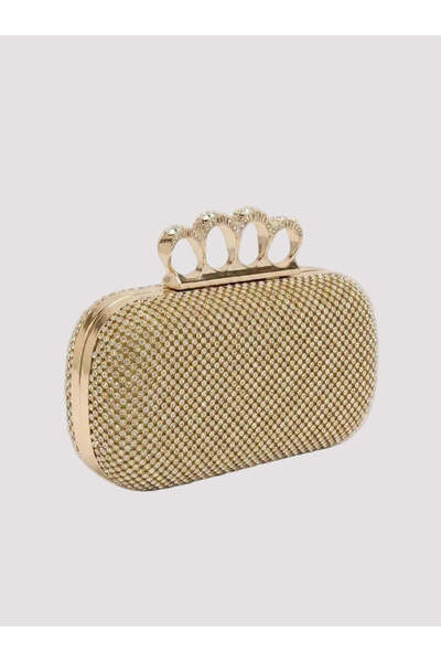 NO BRAND OhMyDress Κομψή Χρυσή Βραδινή Τσάντα Clutch με Δαχτυλίδια