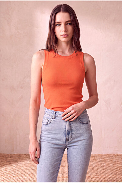 WESTMARK LONDON Women's Cotton Orange Sleeveless Crew Neck Ribbed Undershirt ...