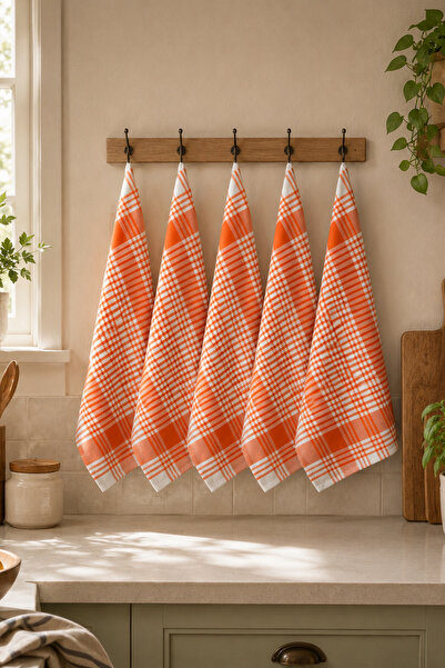 Loyal Home Set of 5 Plaid Patterned Kitchen Towels & Drying Cloths 50X70 cm O...