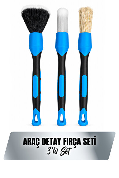 AutoFresh 3’lü Oto Detay Fırçası Seti | Mikrofiber, Sentetik ve At Kılı Araç Temizlik Fırçası