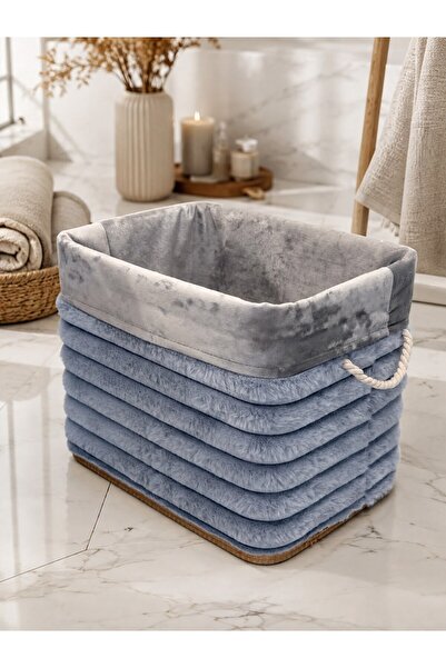 Onedekor Bambu Peluş Kaplama Çamaşır Sepeti Organizer - Gri