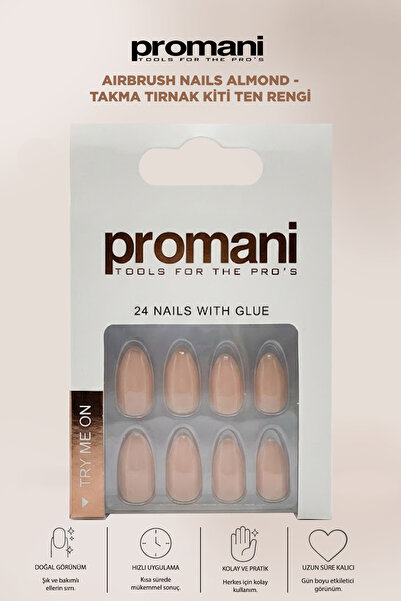 Promani Airbrush Nails Almond - Takma Tırnak Kiti Ten Rengi