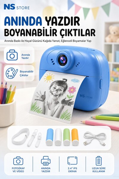NS Store Çocuklar İçin Müzikli Oyunlu Dijital Anında Baskılı Termal Kamera Video Kayıt Özellikli