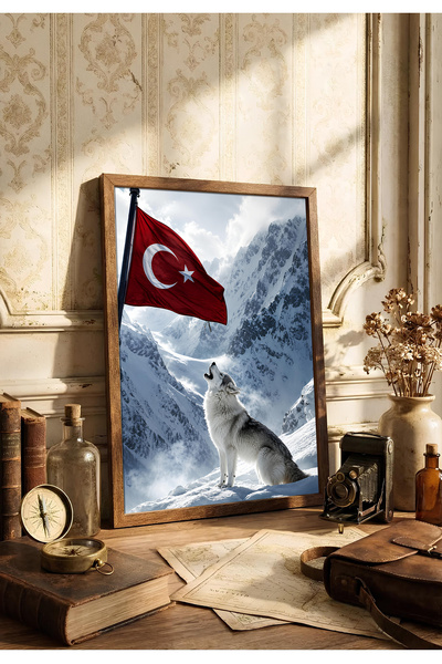 alphobitasarım Pictură murală cu steagul cu lună și stele și design Lupul Nob...