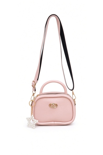 cantamella Pearl Charm Detailed Powder Pink Women's Handbag with Crossbody Strap