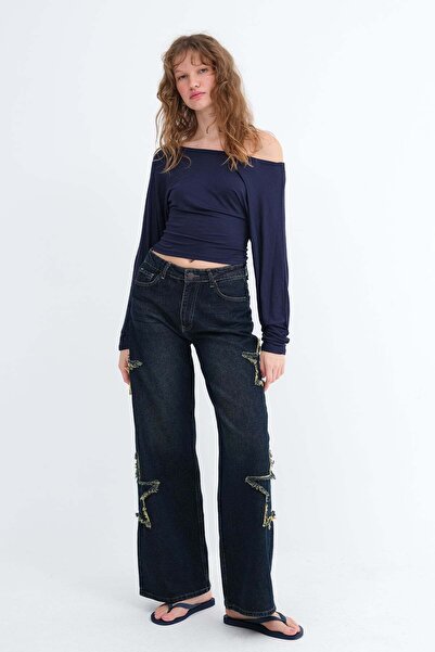 Addax Pantaloni din denim cu detalii stea PN1088