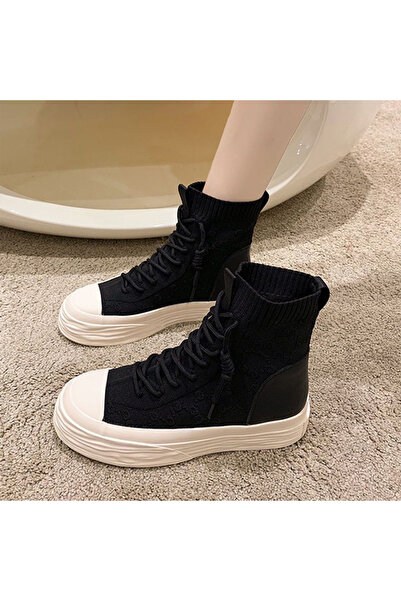 dorbe Women's Black Floral Canvas High-Top Lace-Up Sneakers