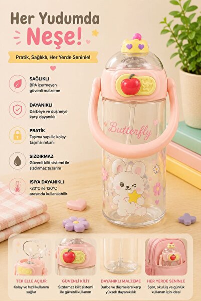 HAZARPAZAR Sevimli Ayıcık Model Su Matarası Su Şişesi Suluk 700ml Bpa Içermez...