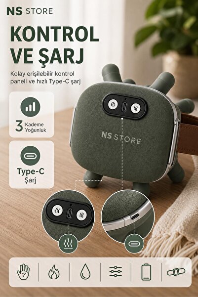 NS Store Şarjlı Isıtmalı Boyun Masaj Aleti Parmak Yoğurma Etkili El Hissi Sırt Omuz Bel Bacak Masaj Cihazı
