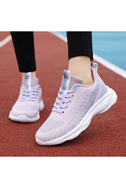 dorbe Women's Pink Mesh Sports Lace-Up Sneakers